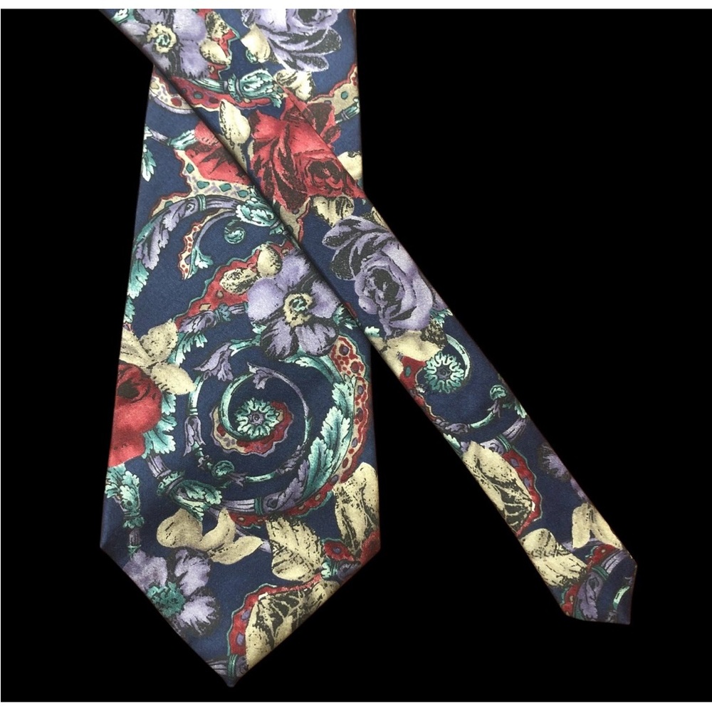 Vintage Zylos George Machado Men’s 100% Italian Silk Tie Multicolor Floral